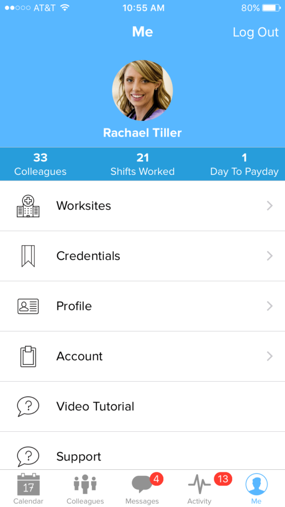 Nursegrid Nurse Calendar App Profile Screen