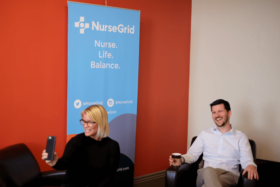Katie Duke and Zach Smith at Nursegrid's headquarters in Portland, OR