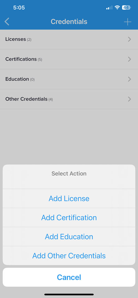 add modal on credential landing screen